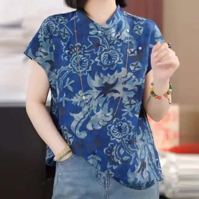 夏季新款女生韩系ins风高端新中式短袖立领盘扣小衫女款时尚百搭