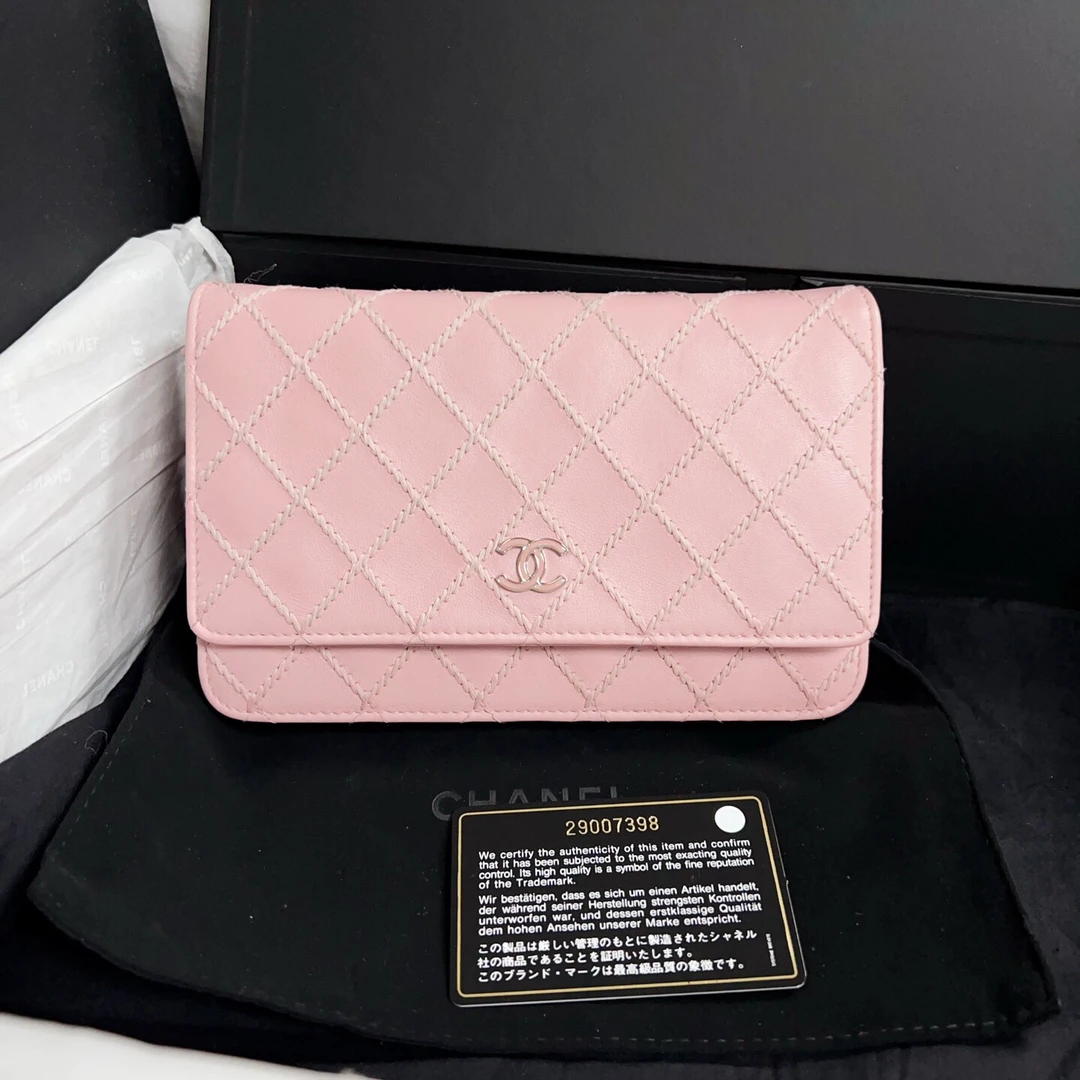 99新 Chanel/香奈儿 粉色缝线woc链条包 7398