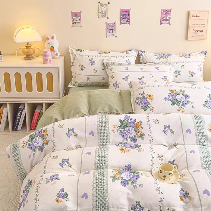 A类母婴级水洗棉针织棉学生四件套被套小清新ins风印花四件套