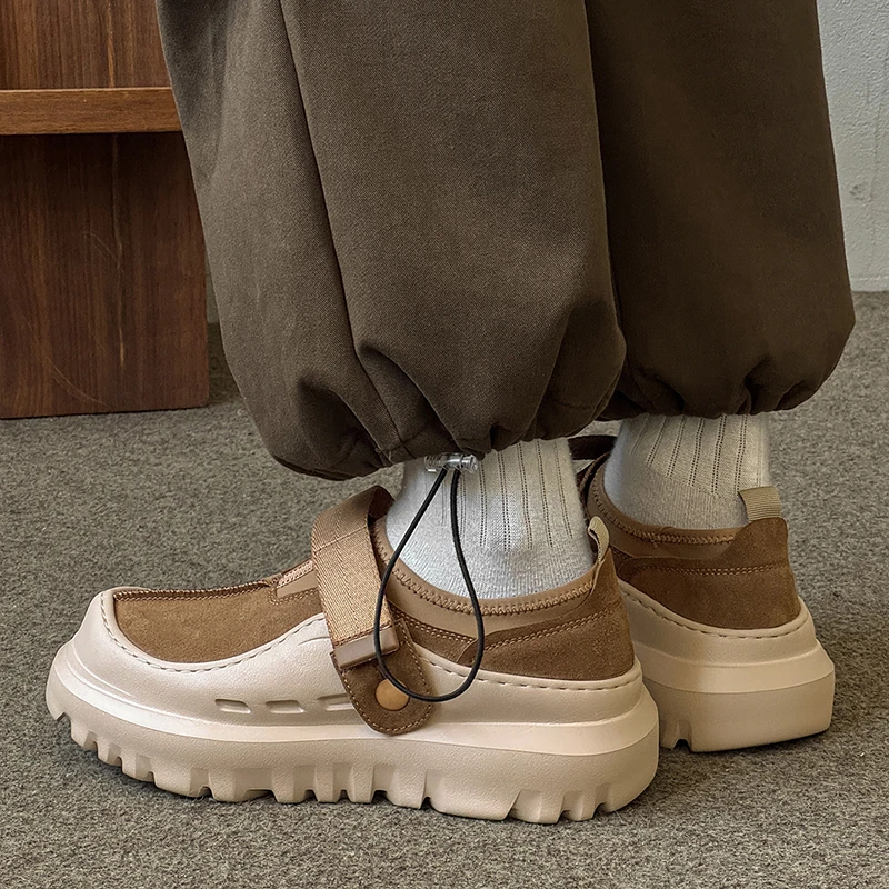 秋冬小众新款厚底增高鞋男女魔术贴懒人同款休闲增高潮流复古板鞋