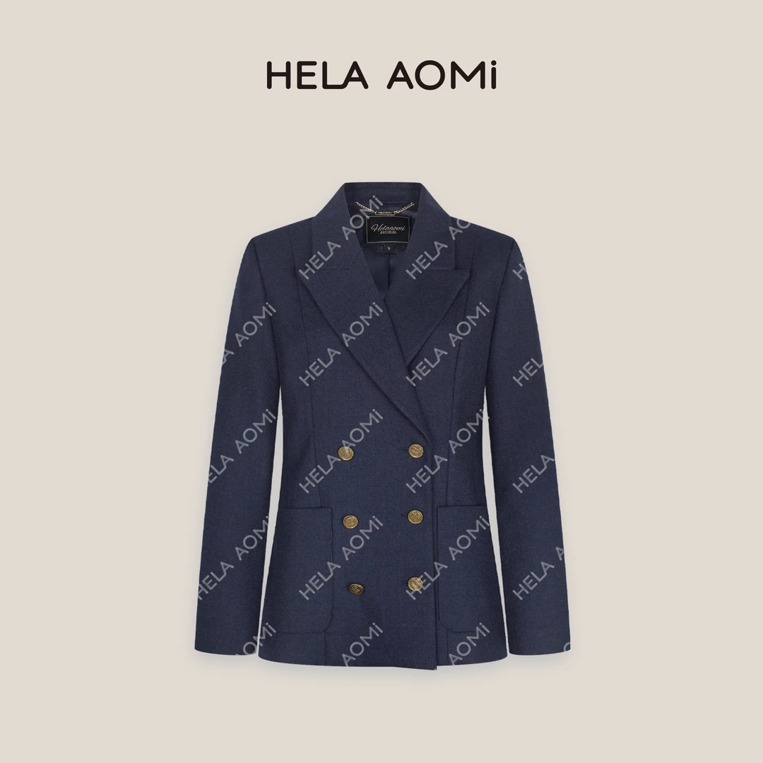 HELA AOMI“奢牌原厂”绵羊毛100%绒感高支短外套极简风双排扣西装