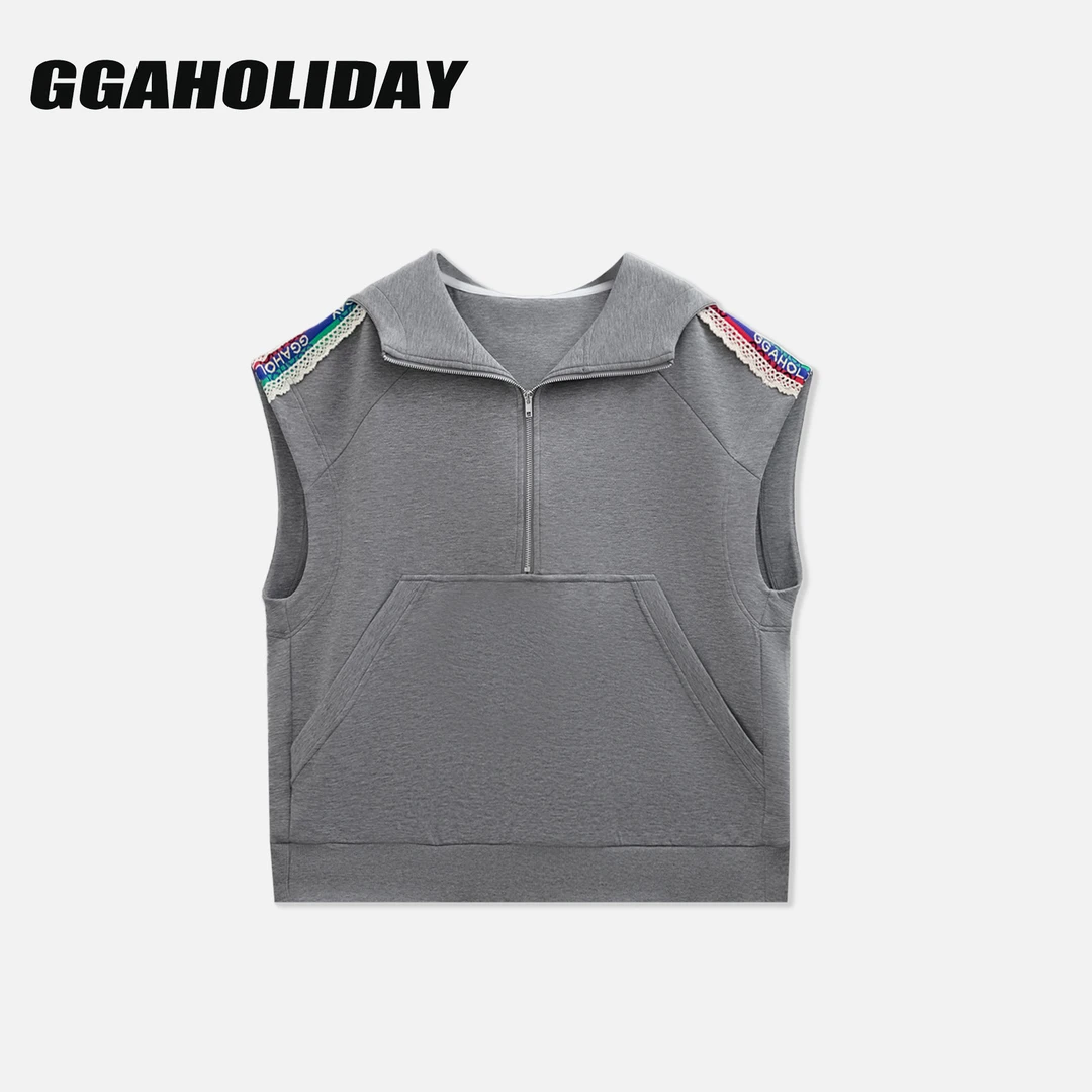 【上新】GGAHOLIDAY美式时尚宽松潮流简约风百搭显瘦连帽马甲153121