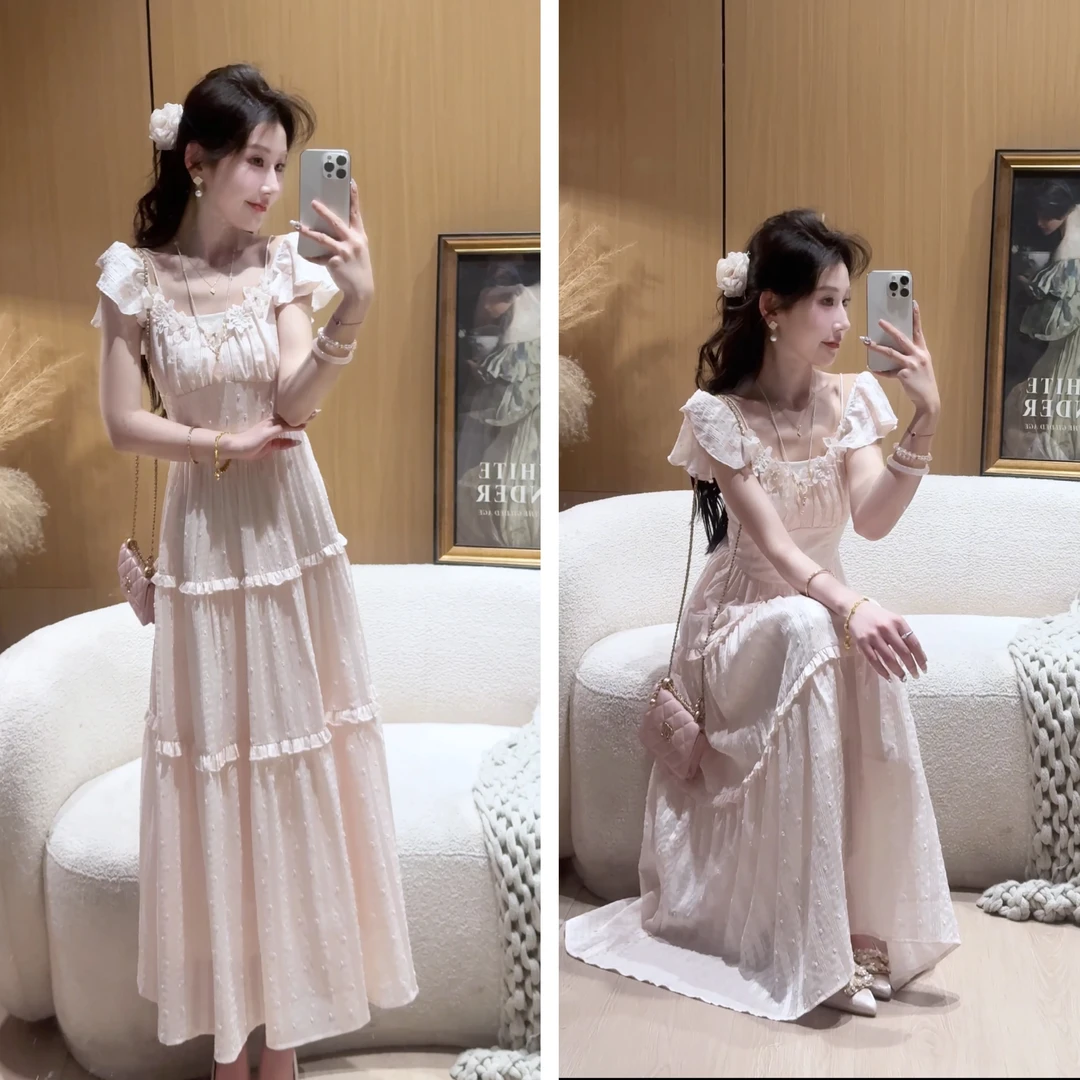 【婷婷】《粉若桃花醉》重工温柔立体泡泡剪花连衣裙 TTM2SX173【Q】