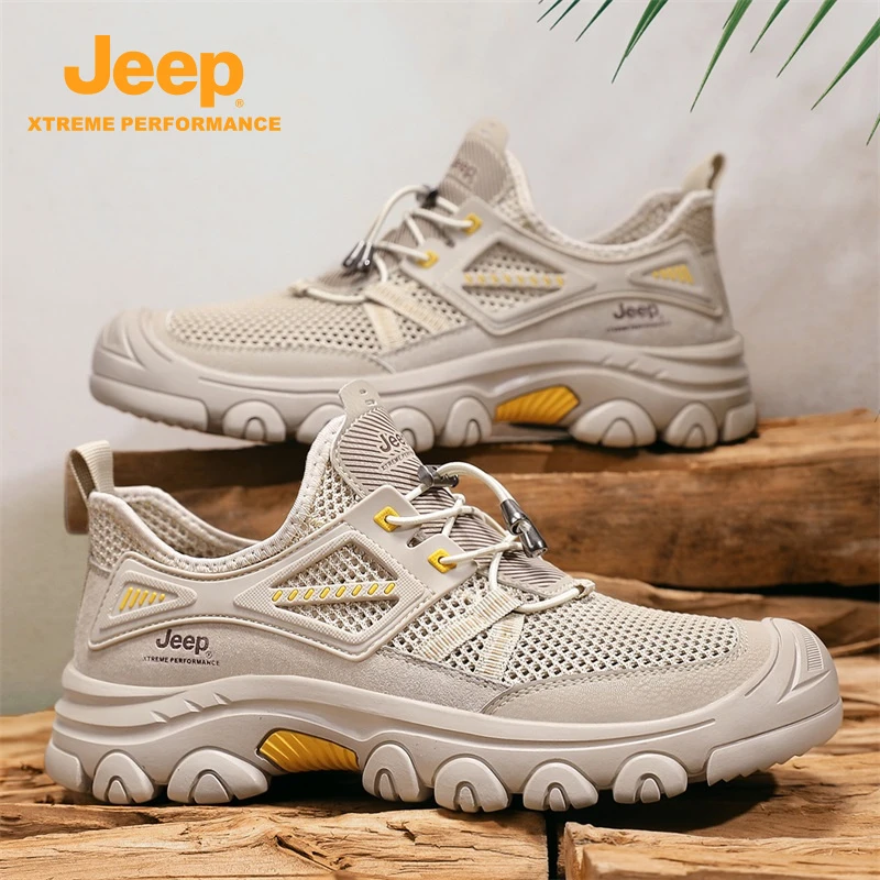 Jeep吉普男鞋透气网面鞋2025夏季新款户外徒步涉水厚底防滑登山鞋