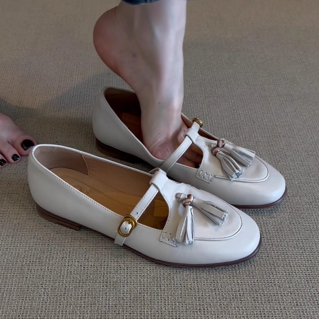 羊皮版~2025新款浅口休闲平底单鞋年春夏季女复古法式少女甜美风