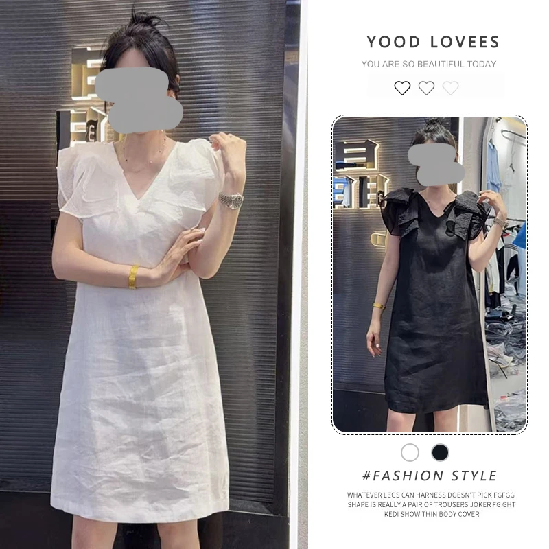 2025夏季新款网红时髦洋气法式气质V领设计感纯色温柔风连衣裙女
