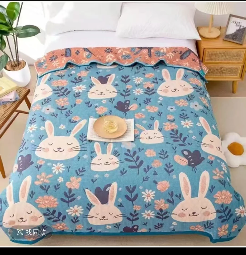 【田园兔】轻奢全棉纱布多功能床盖加厚