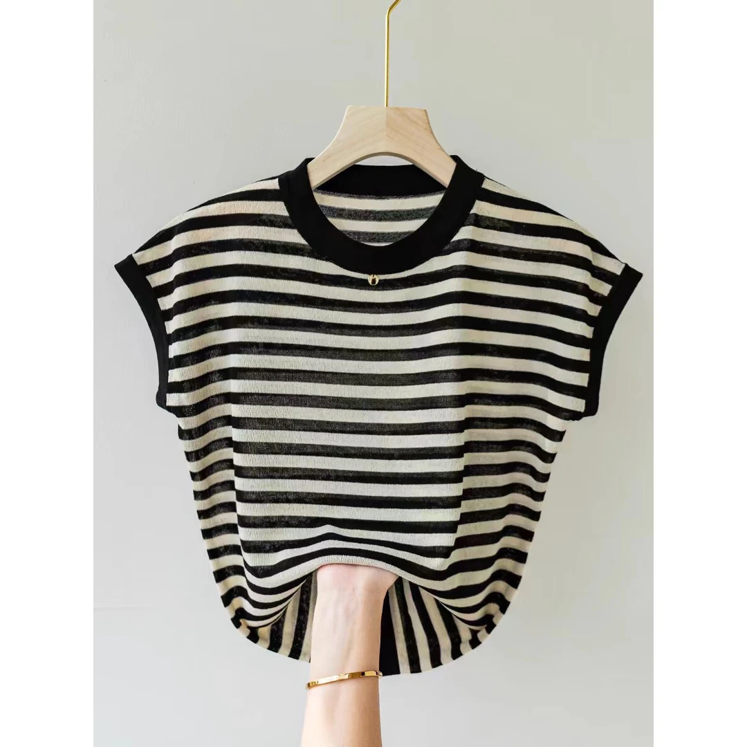 巨好搭！真心舒服！高级感针织衫飞飞袖上衣女夏季宽松短袖t恤薄款