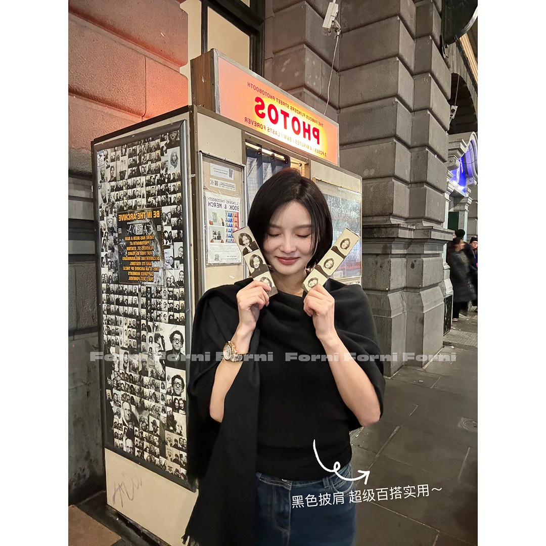 FORNI 度假墨尔本 早秋纯色氛围感手工毛边围巾