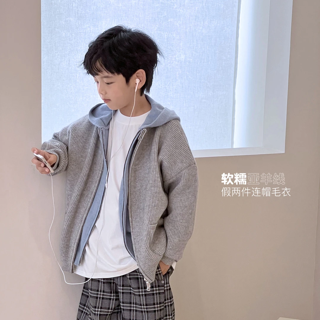 9.18号新品 男童普通外套假两件运动风连帽童装休闲秋装509600O1
