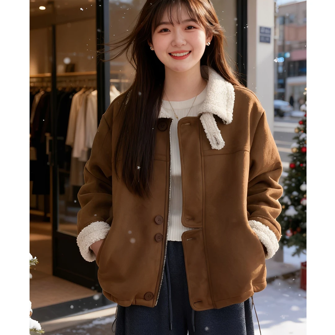 大码女装 胸118-148加厚皮毛一体秋冬外套2510#