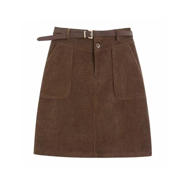 【简A棕裙】2025春季新款时尚宽松灯芯绒半身裙Y7996