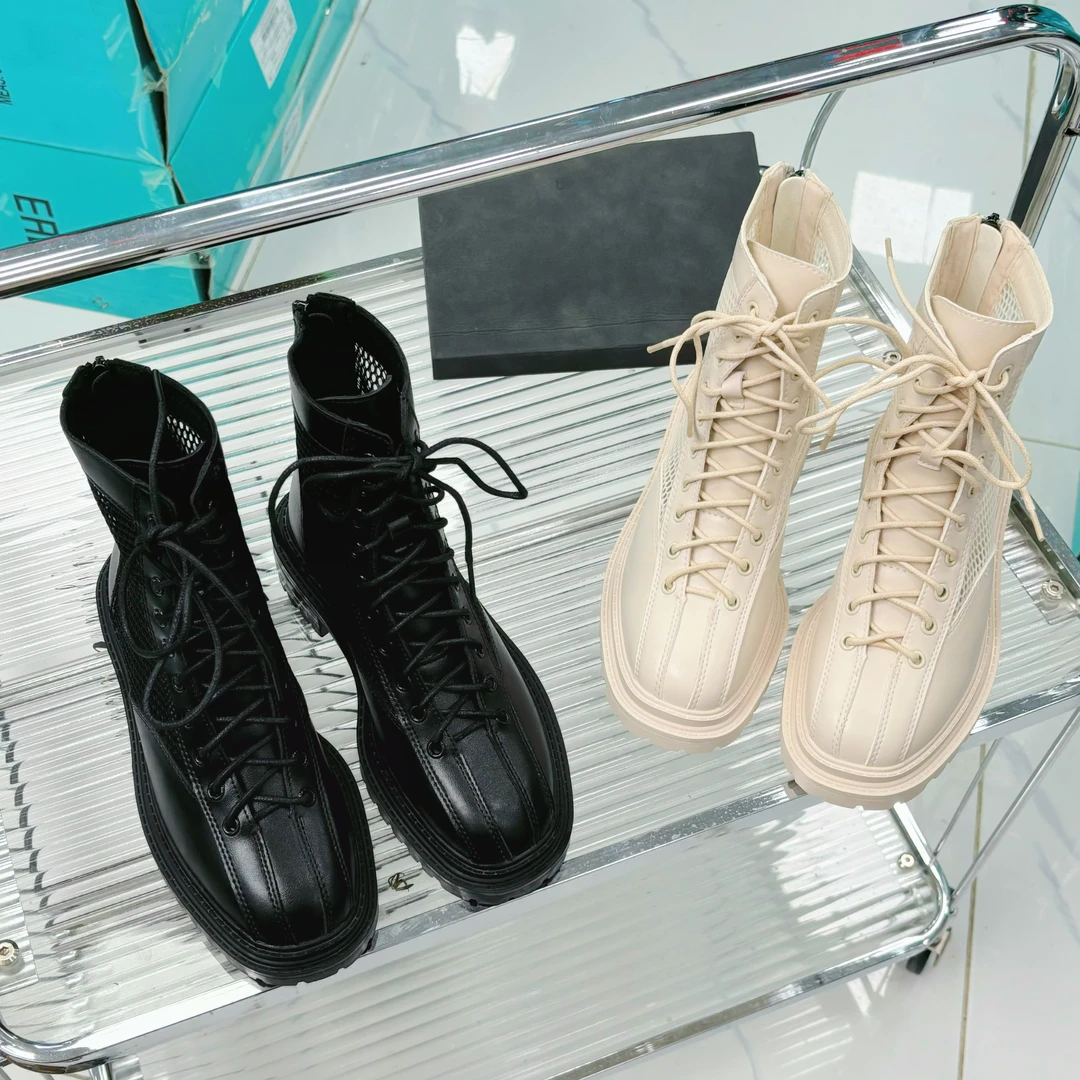 733-8A马丁靴女2025新款夏季薄款春秋靴子网靴镂空短靴中筒靴