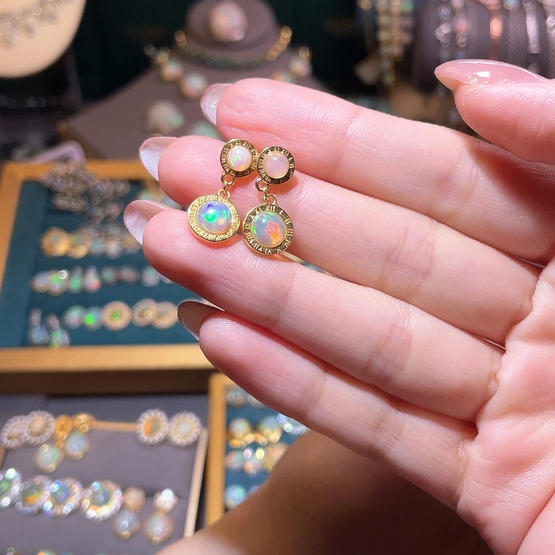 银S925镶嵌欧泊耳钉）O****子