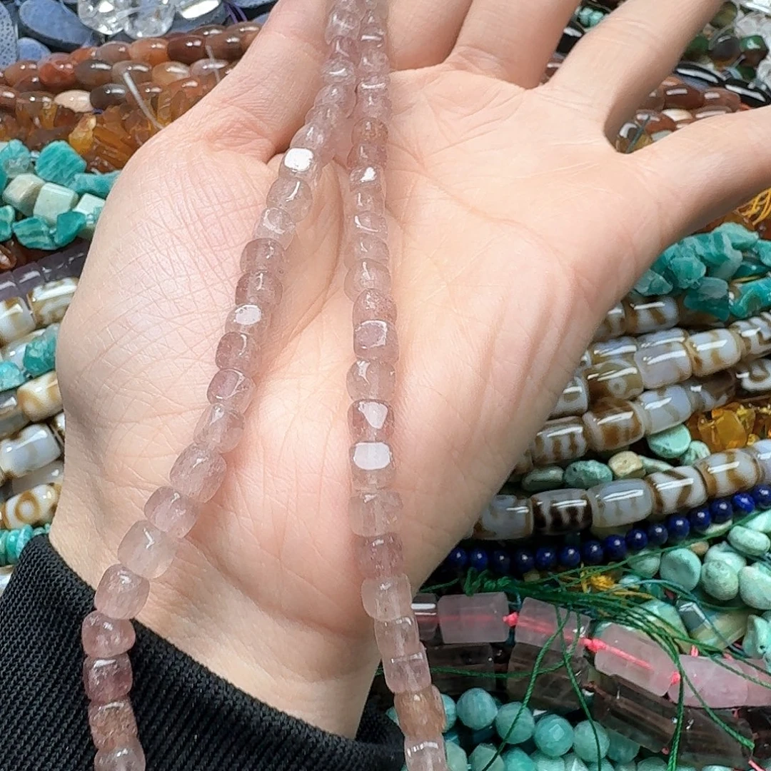 玛瑙/玉髓合金珠宝半成品一条6mm草莓晶方糖