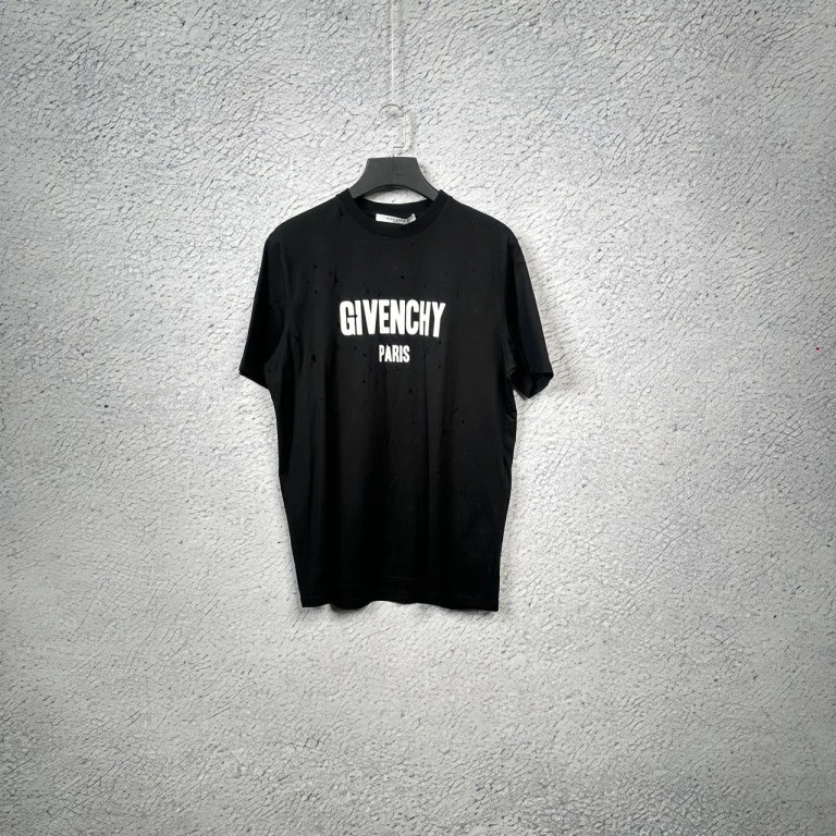 99新 Givenchy/纪梵希 字母印花圆领破洞短袖 落肩袖T恤/XS码