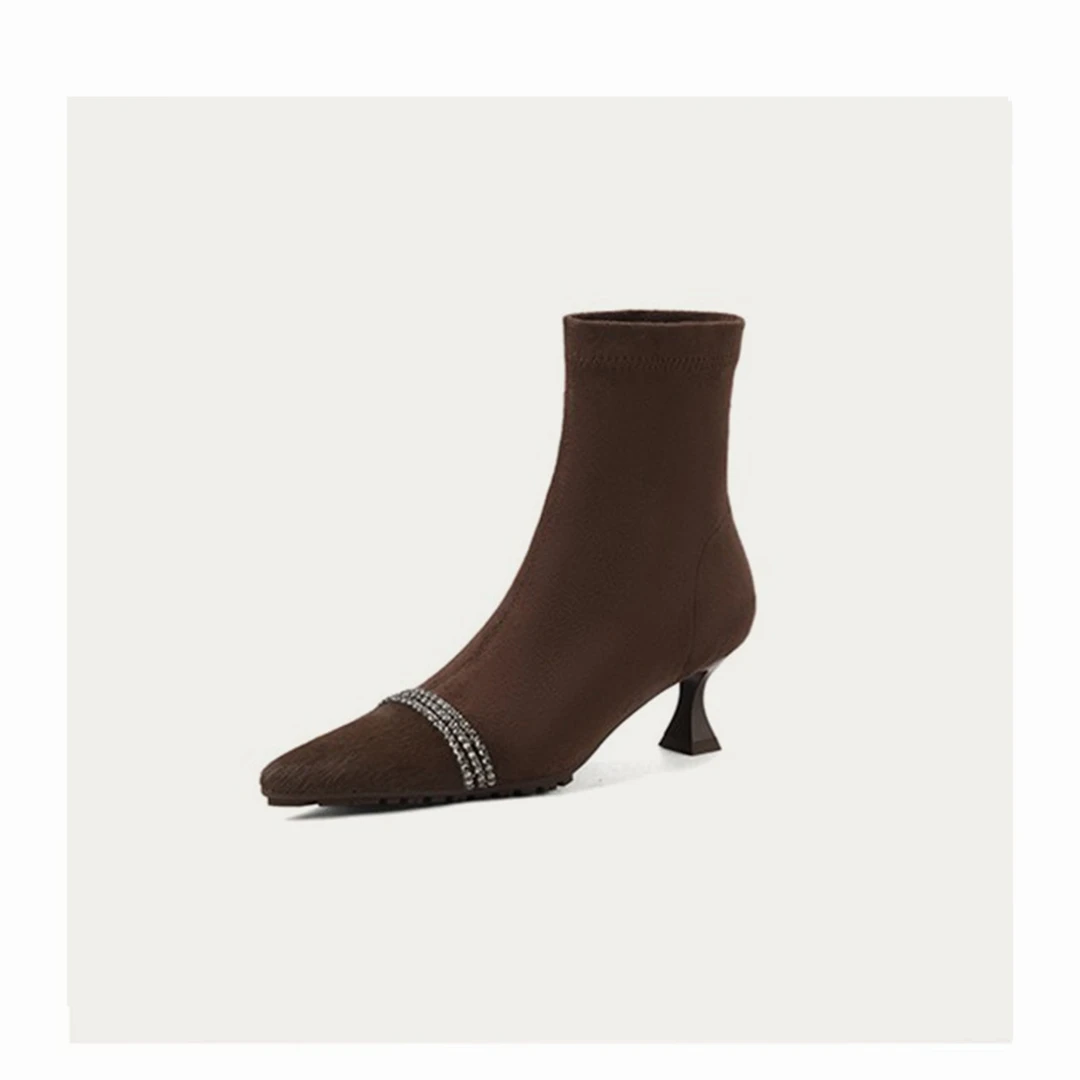 【跟高5cm】马毛尖头细跟轻奢简约一脚蹬瘦瘦靴时装靴