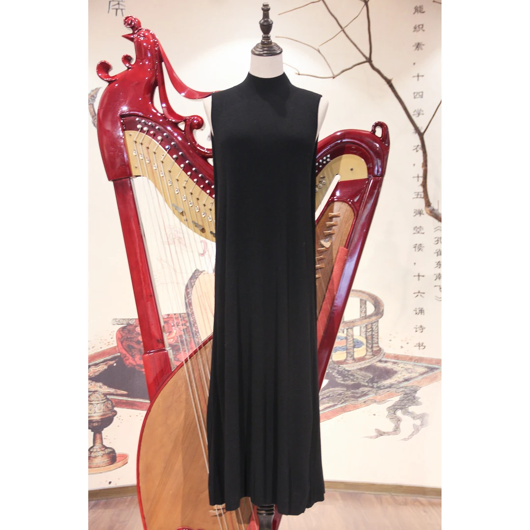 【问墨】秋冬黑色复古百搭气质长款针织连衣裙