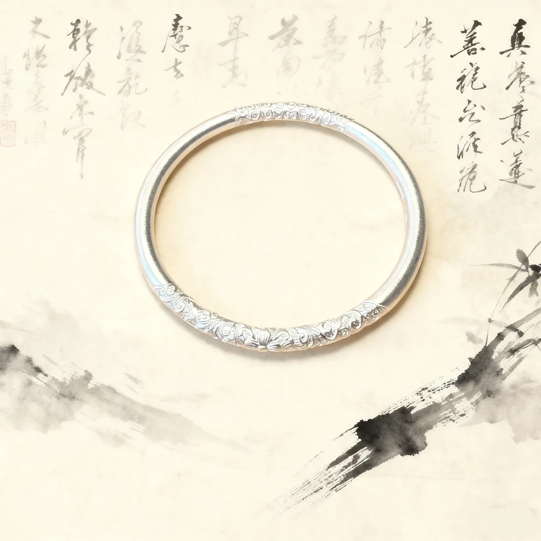 足银手镯 【卷草纹手镯】足银999古法磨砂质感中式传承复古百搭手工
