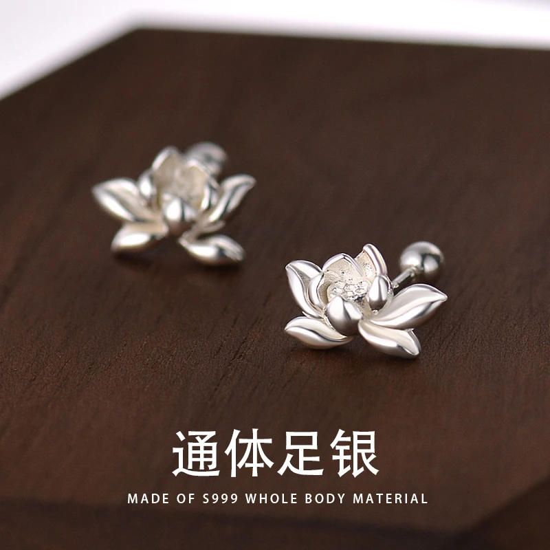 足银耳饰纯银s999爆款高级感挂莲花耳钉女轻奢设计2025新款
