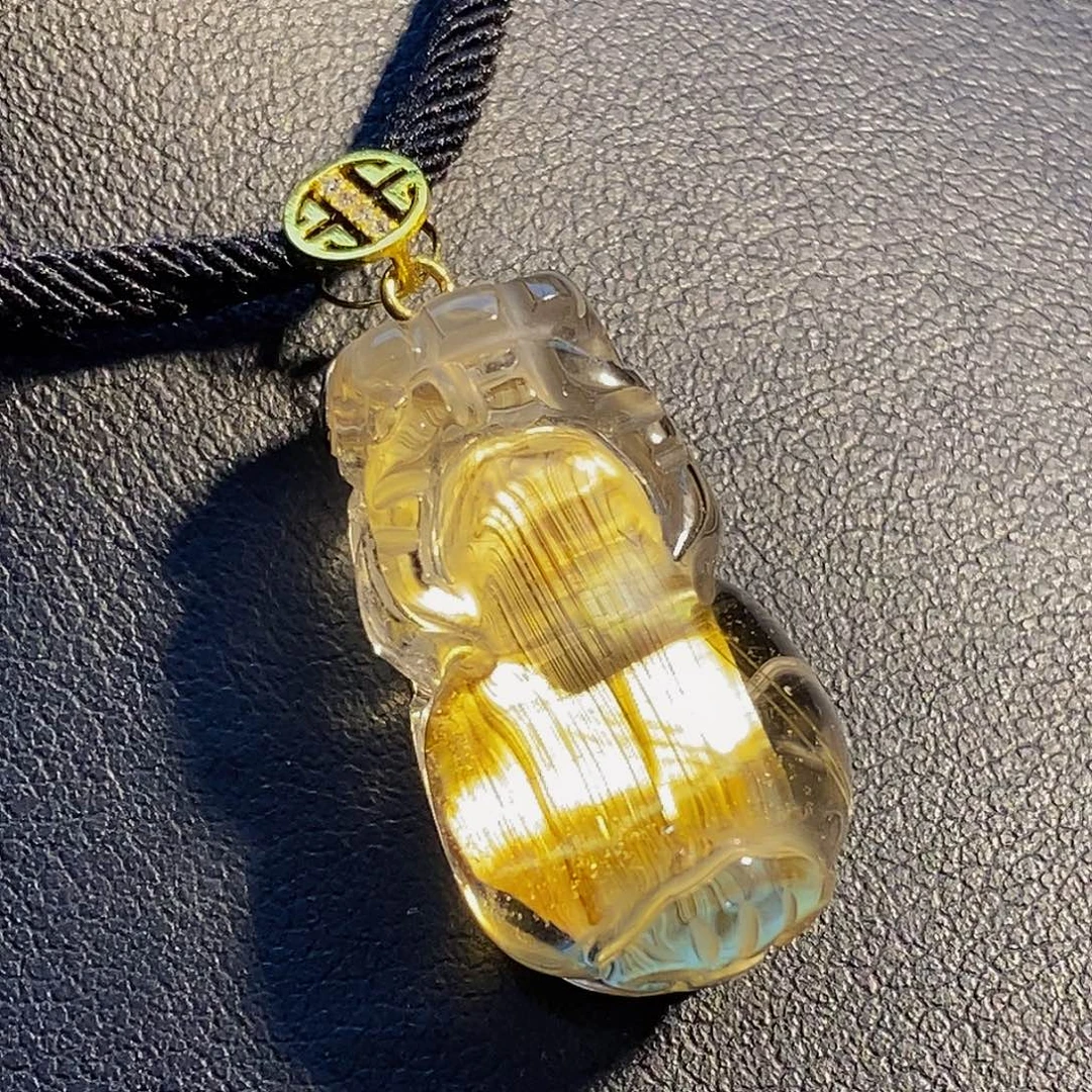 颈饰水晶18K金镶嵌天然钛晶整板钛晶貔貅吊坠