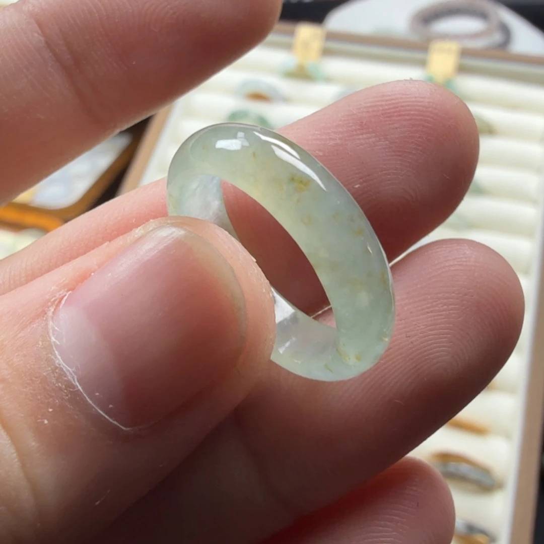 翡翠未镶嵌戒指蓝绿水洒金15