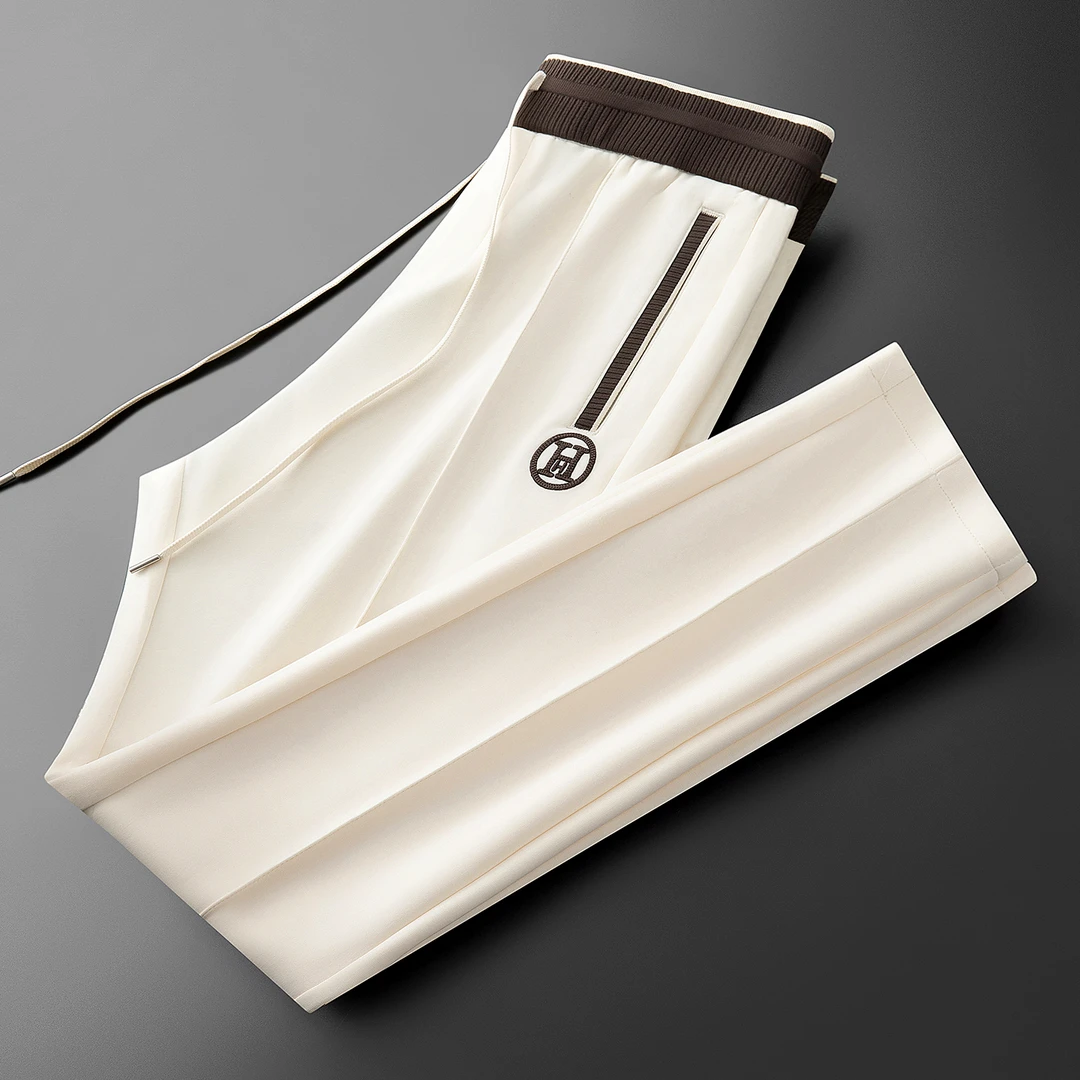 秋冬轻奢时尚撞色拼接太空棉男士休闲裤运动直筒弹力潮牌百搭卫裤