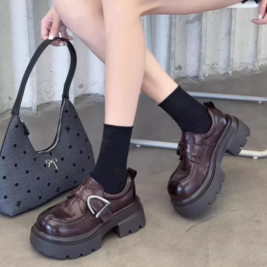 超大福利！加厚不加绒定制皮5cm超轻厚底乐福鞋Y910