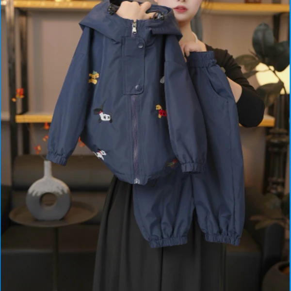 【两件套】儿童冲锋衣套装新款秋季男女童工装休闲连帽外套夹克