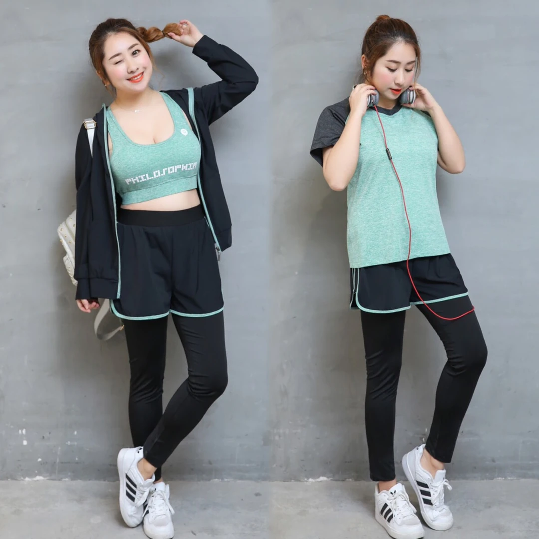 显瘦斤运动套装女胖mm 200加大码夏季瑜伽服跑步房健身服宽