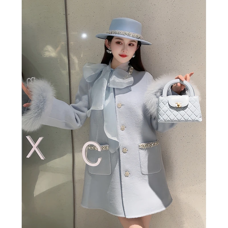 【星空秘境】2024（100％）羊毛原创双面羊毛大衣外套女中长款双面呢