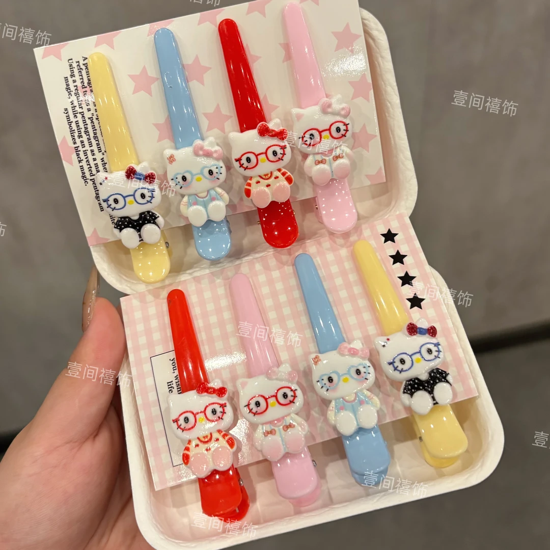 可爱眼镜猫咪彩色鸭嘴夹甜美刘海一字夹卡通学生闺蜜发夹发饰女