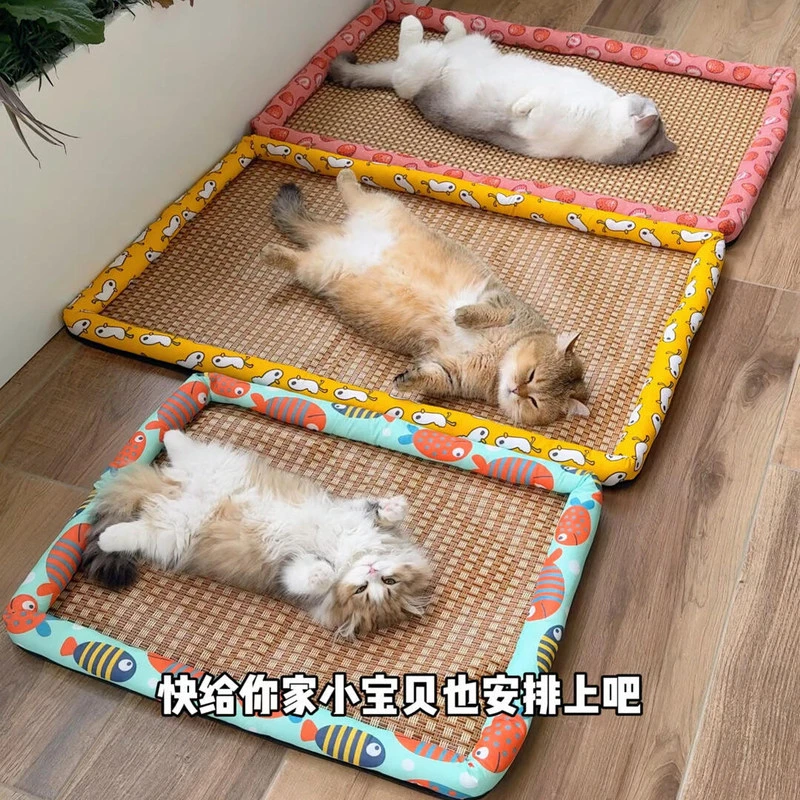 【夏日宠物冰垫】亚麻凉席防撕咬四季通用物理降温耐抓耐磨床垫猫窝