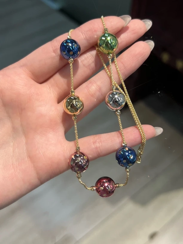 【皇冠轻奢】18k金 | 意大利多巴胺系列糖果七色项链45cm 珠子12mm