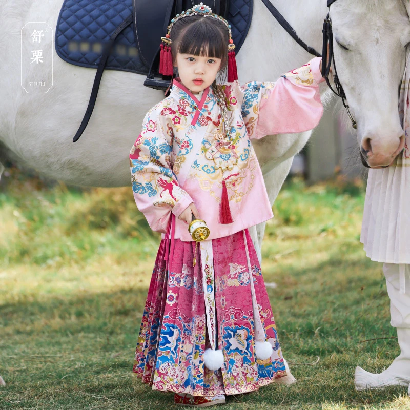【织梦为马】明制汉服女童套装织金提花加厚马面裙2026拜年服舒栗