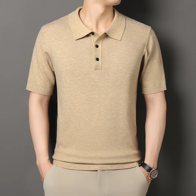 【POLO领】100%纯羊毛衫短袖T恤百搭舒适针织打底半袖POLO衫翻领薄