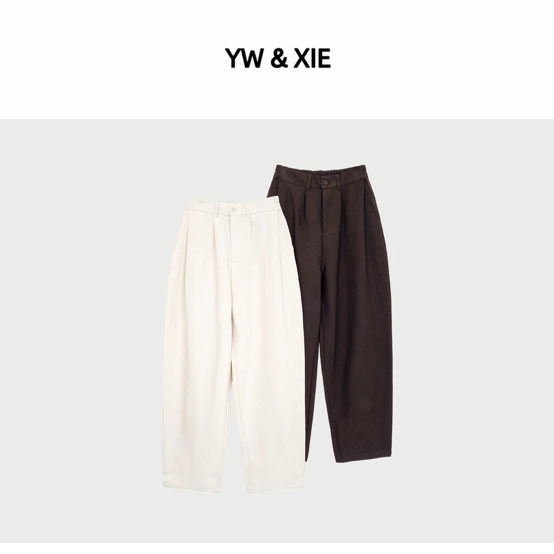 YW&XIE《C9256》宽松休闲阔腿裤夏季褶皱长裤百搭松紧腰