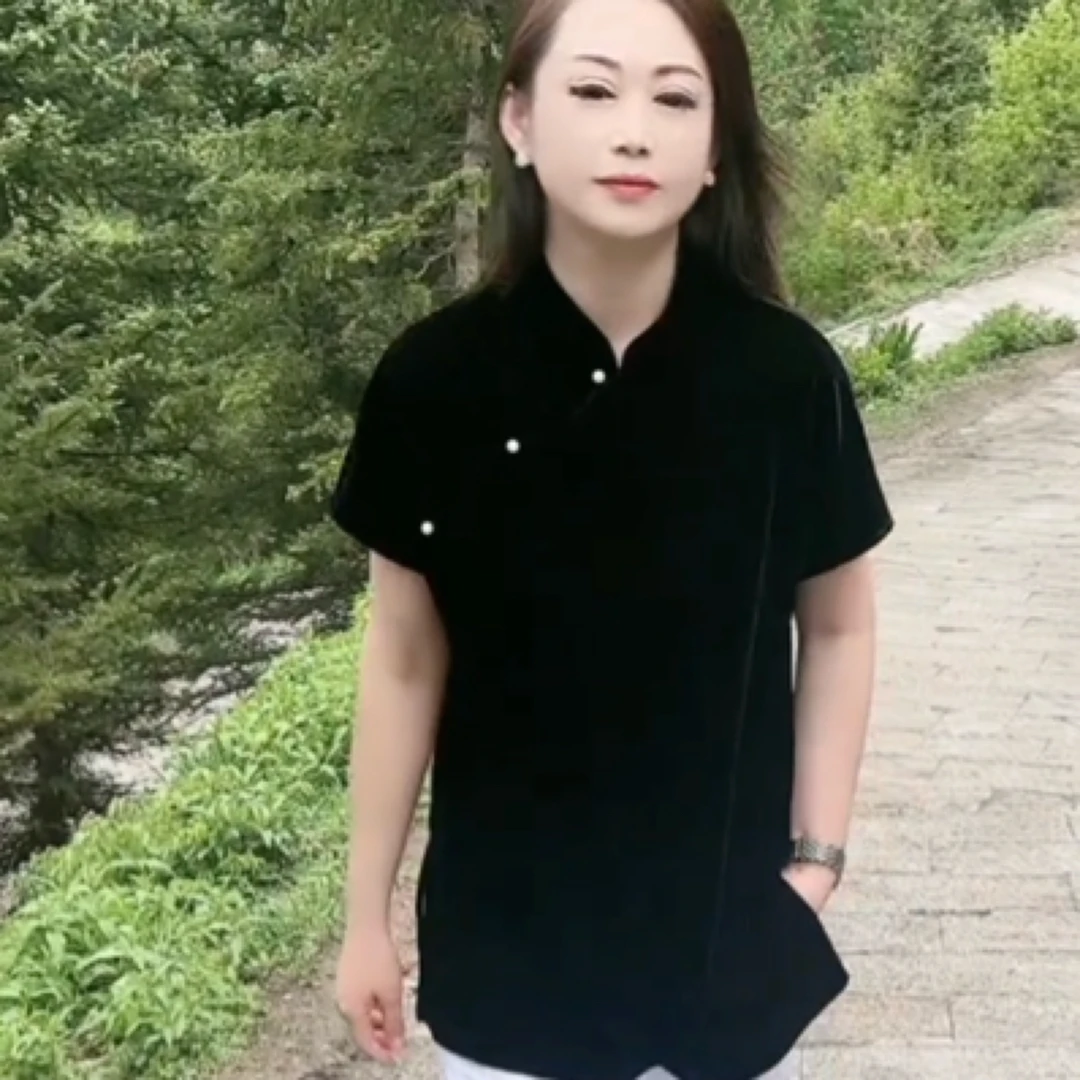 新中式国风丝绒短袖上衣