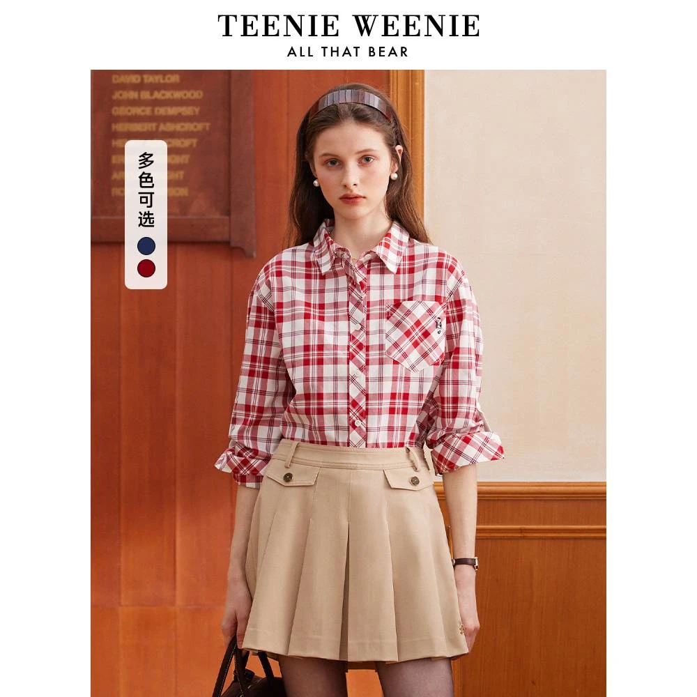 TeenieWeenie小熊衬衫25休闲复古时尚格纹长袖衬衣女TTYC251202P