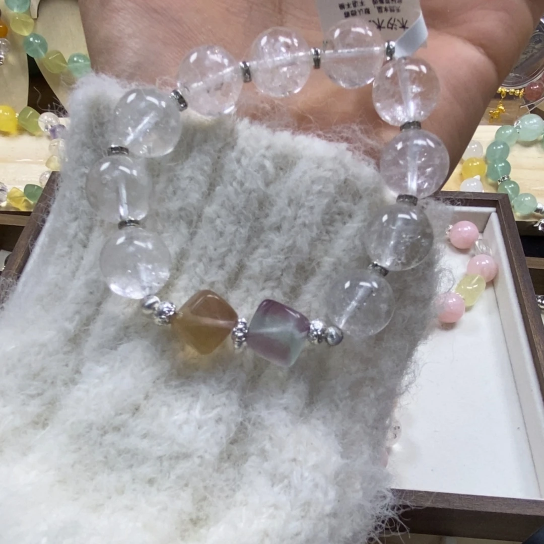 手串银S925镀金镶嵌水晶有瑕福利款天然水晶