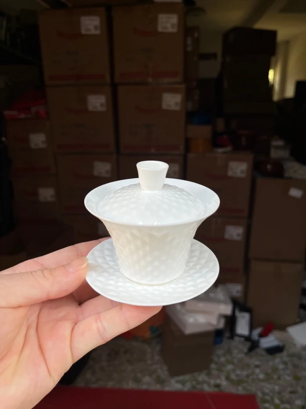 高端潮州骨瓷盖碗茶具家用竹节杯各色盖碗陶瓷泡茶