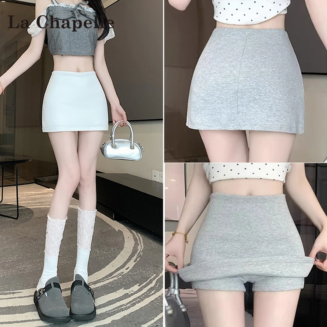 拉夏贝尔辣妹风半身裙女夏季高腰a字超短裙小个子防走光包臀卫裙