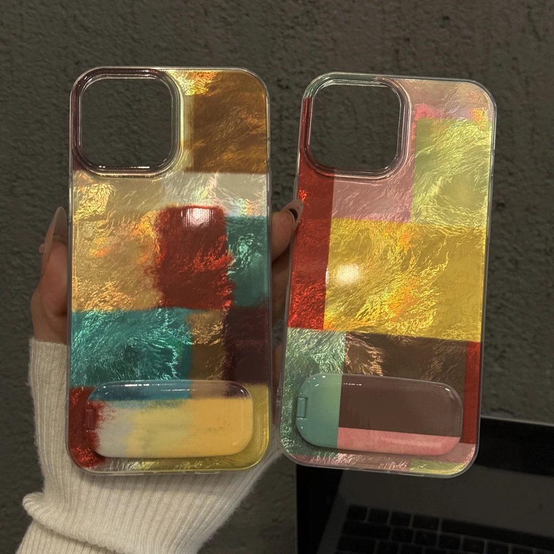 彩色块拼接适用苹果16pro手机壳iPhone15漩涡IMD华为p小众荣耀300