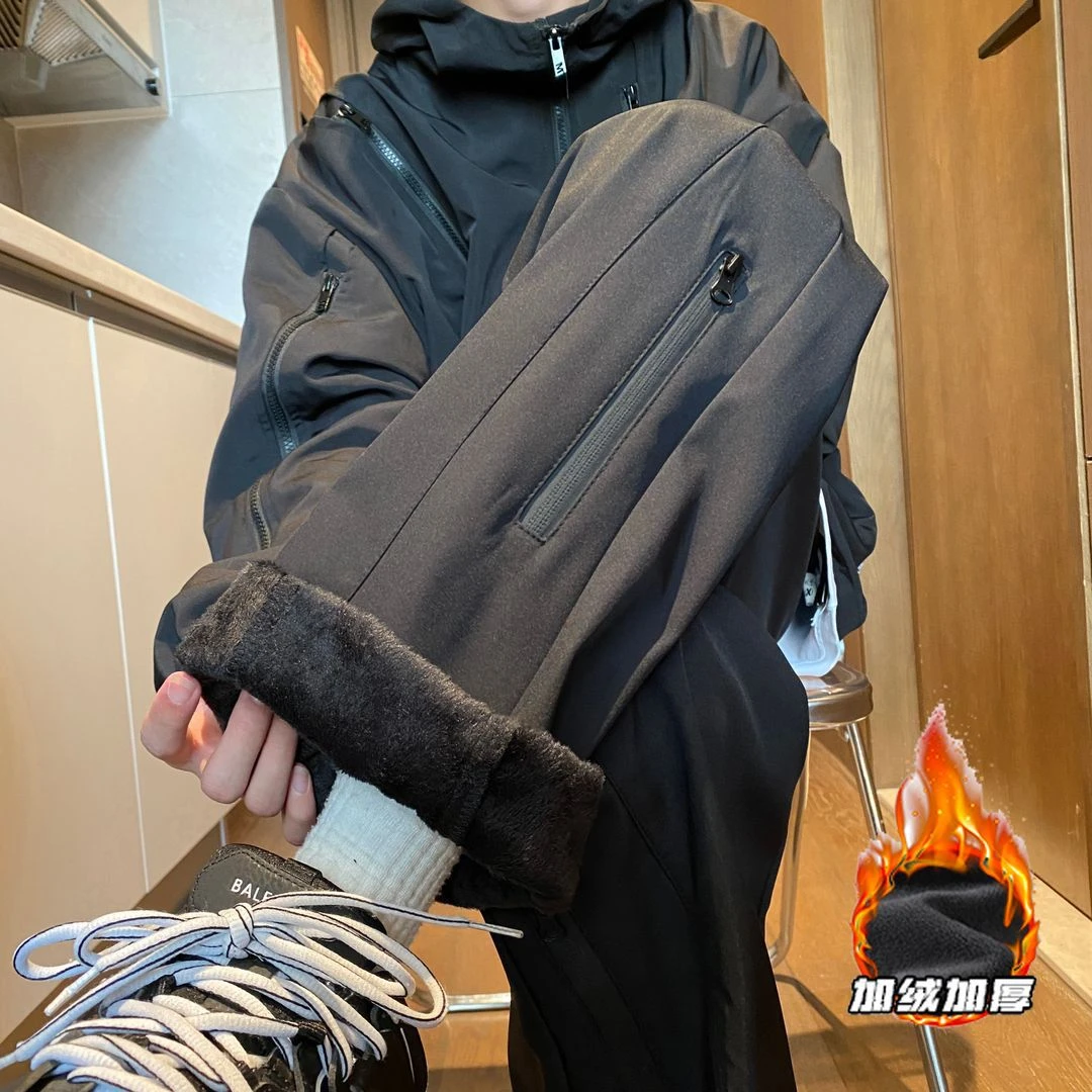 长裤防水冲锋裤男加绒潮牌高街vibe软壳裤子美式机能风宽松黑色直