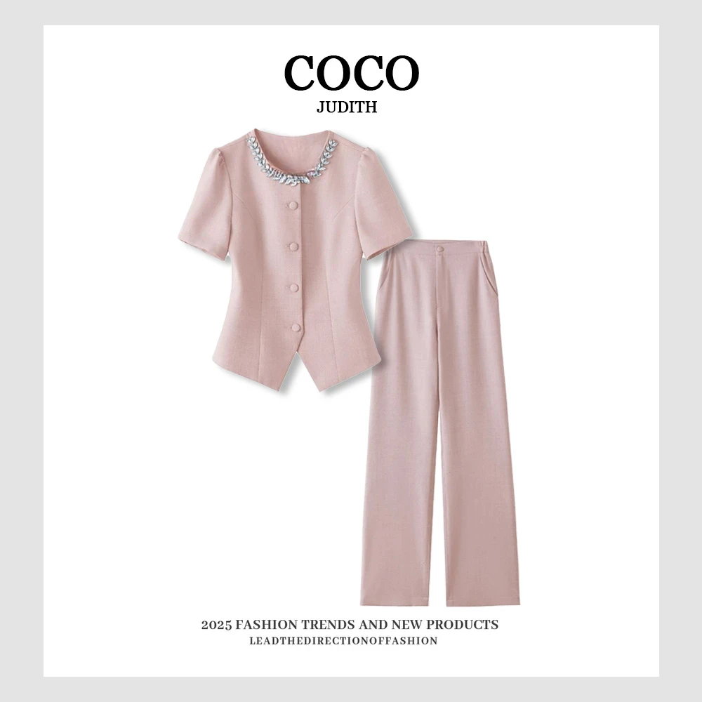 气质小西装女夏季薄款短袖2025新款高级感时尚职业装工作服两件套