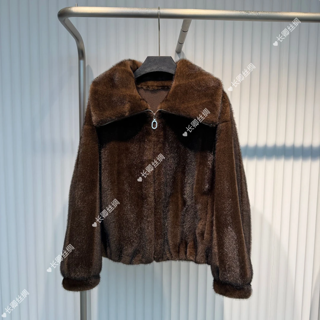 【长卿】皮毛一体水貂长袖外套上衣D1140