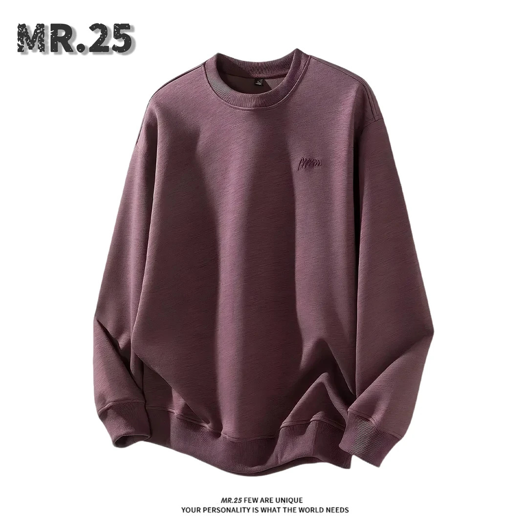 MR.25圆领刺绣卫衣男士春秋季新款套头宽松日系潮牌简约打底衫