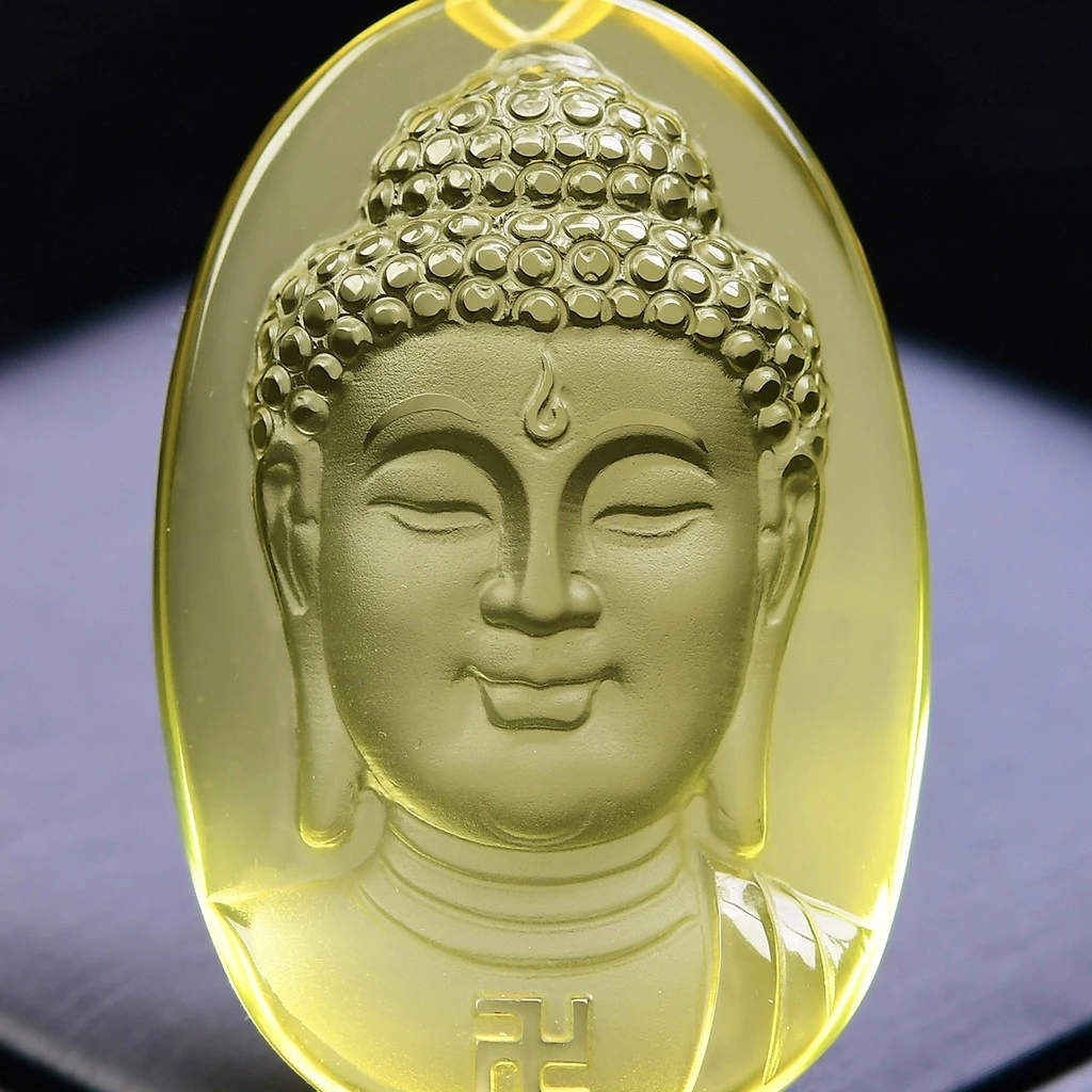 天然黄水晶大日如来吊坠1，晶体通透，53*37*20mm，裸重59.5克