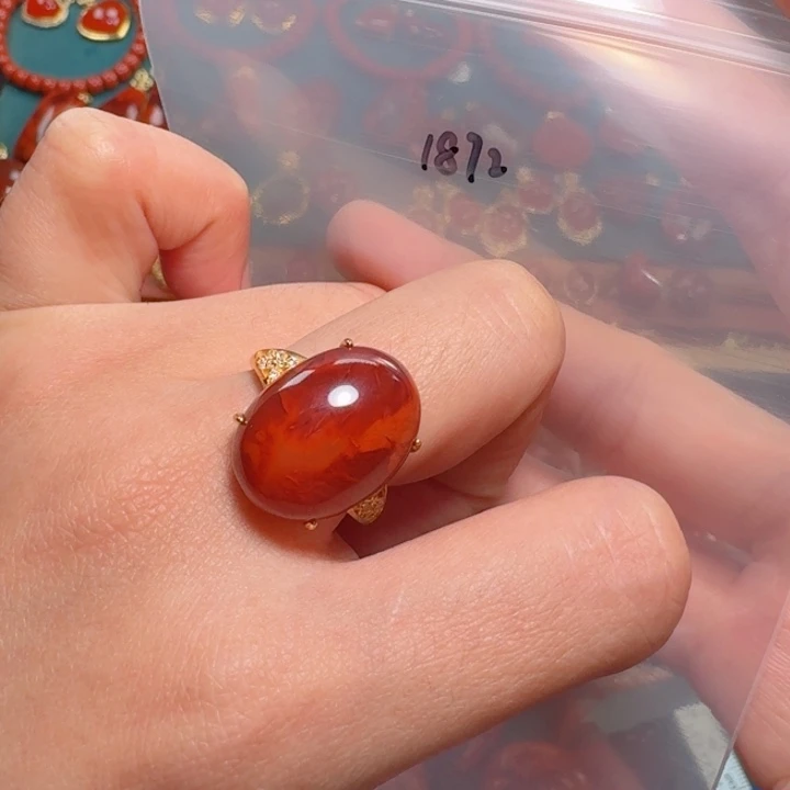 银S925镶嵌戒指南红玛瑙