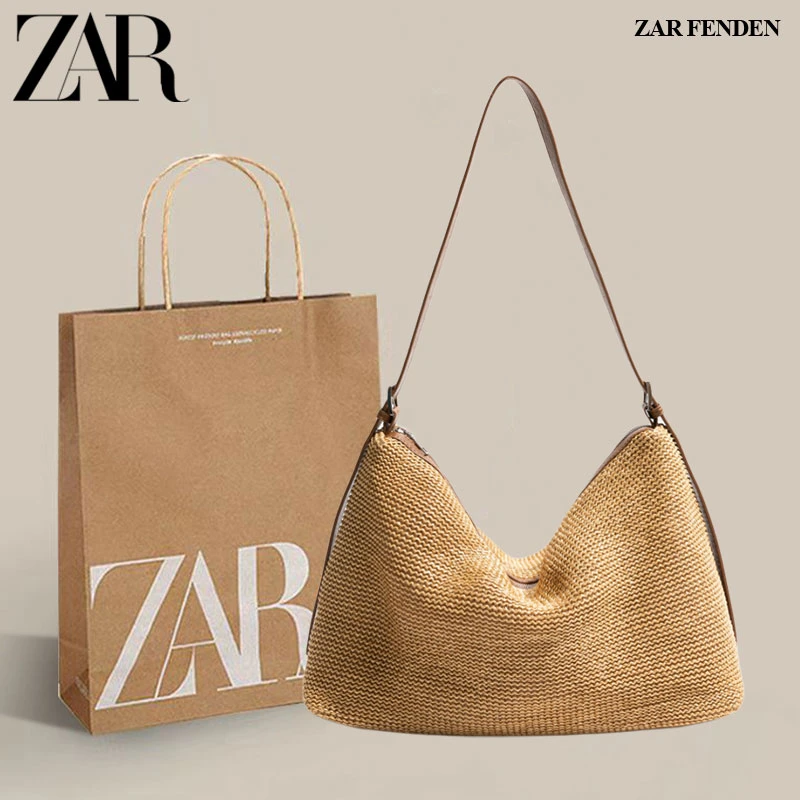ZAR FENDEN小众设计编织草编包2025新款度假风单肩斜挎包大容量